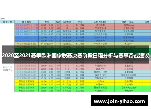 2020至2021赛季欧洲国家联赛决赛阶段日程分析与赛事备战建议
